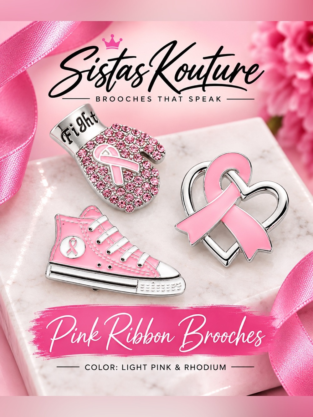 Kids Pink Ribbon Brooch Set - Light Pink